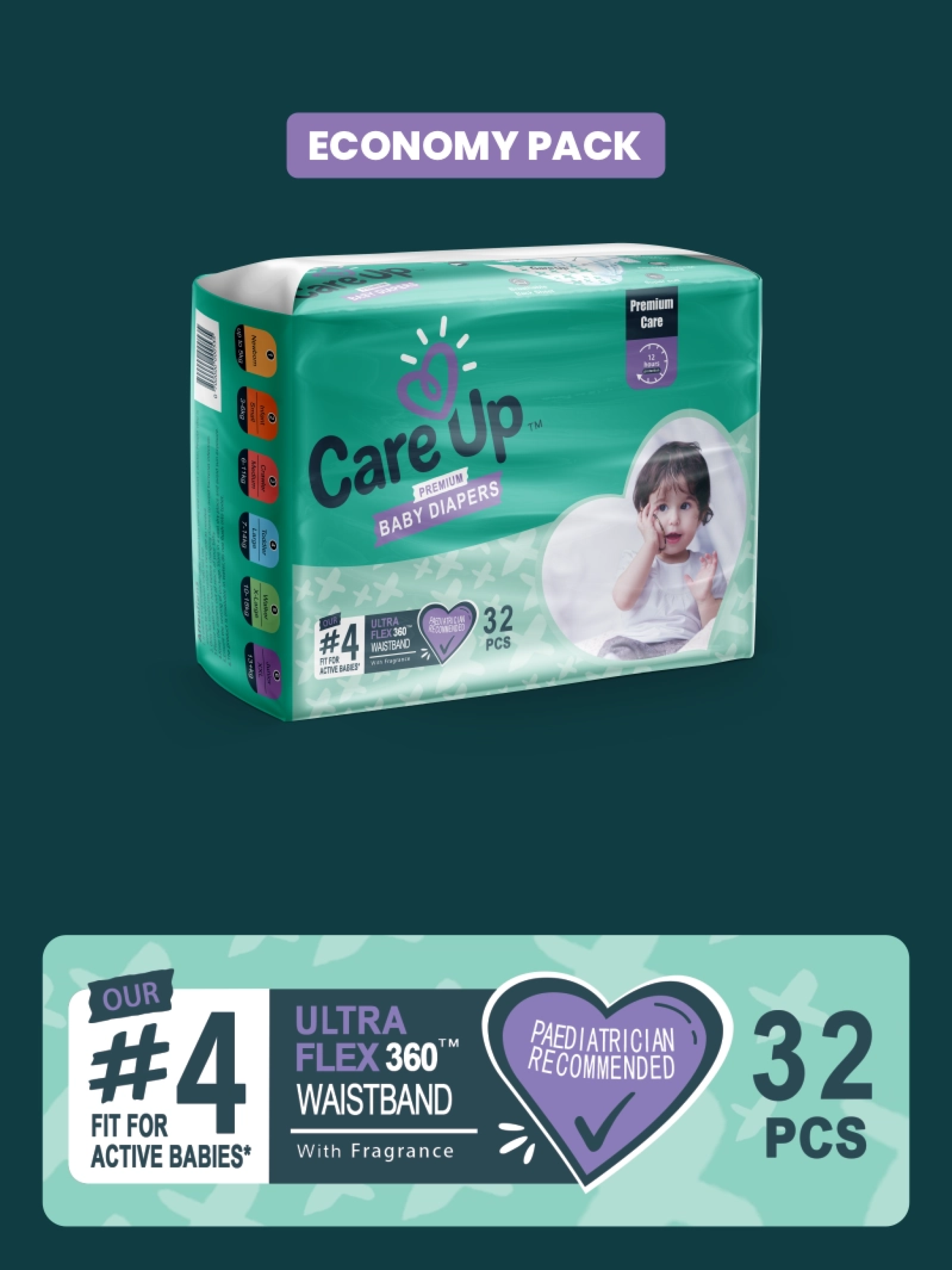  Care Up Premium Baby Diapers - S-2 (Mini) 3-6kg Economy Pack 40 Pcs - Thumbnail